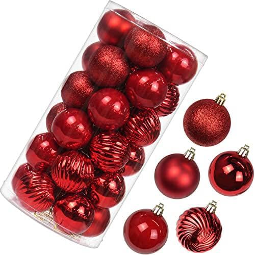 30 Pcs Red Christmas Tree Ornaments – Shatterproof Hanging Balls for Holiday Décor