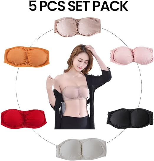 LASASSY 5 PCs Strapless Bra For Women Underwear Tube Top Bra  (Muticolour, Free Size)