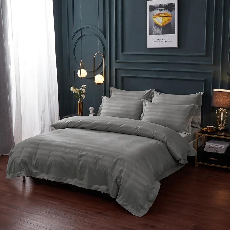 MOONCEE 6Pcs Bed Sheet King Size Set With Bed Sheets Bedding Set, Duvet Cover Set- Grey