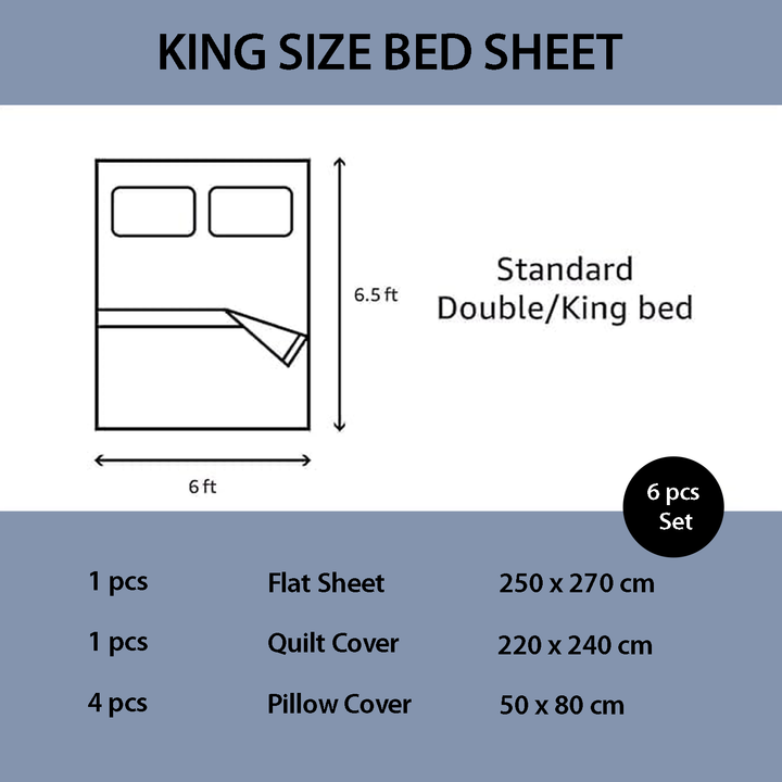 King Size 6 Pcs Cotton  Bed Sheet Set – Duvet Cover, Fitted Sheet & Pillow Covers (MNC28)