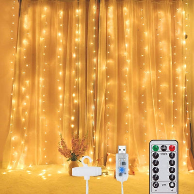 MOONCEE 300 LED Fairy Curtain Light (10 Strings, 3x3 M) Remote Control Lighting Modes USB Powered