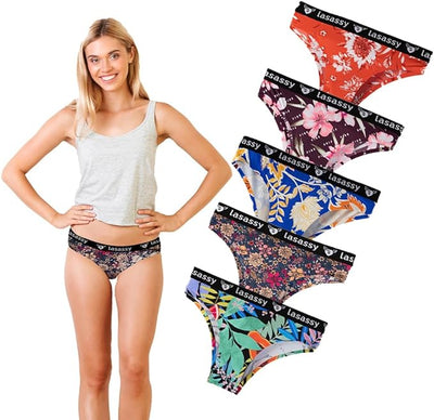 LASASSY 5 PCs Seamless Underwear Women Hipster Panties Floral Brief (Multicolour)