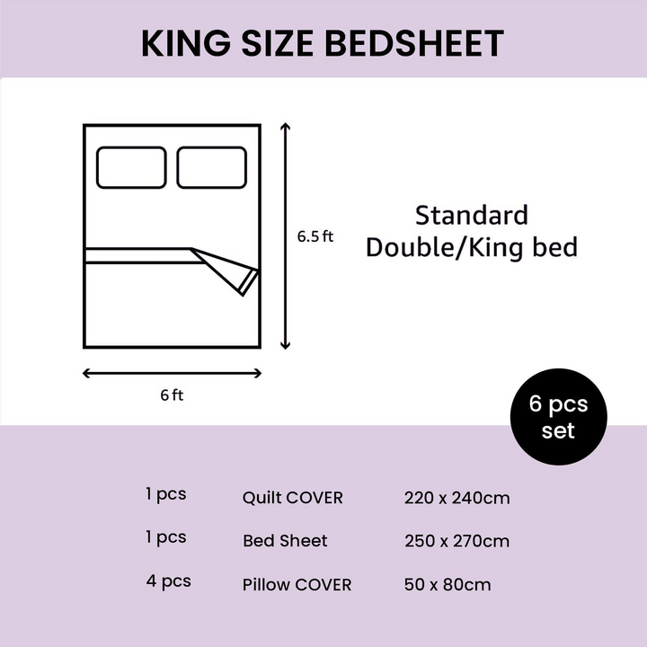 6 PCs King Bed Sheet Set With Duvet Cover 220x240, Pillowcase King Bedding Set (MNC8)