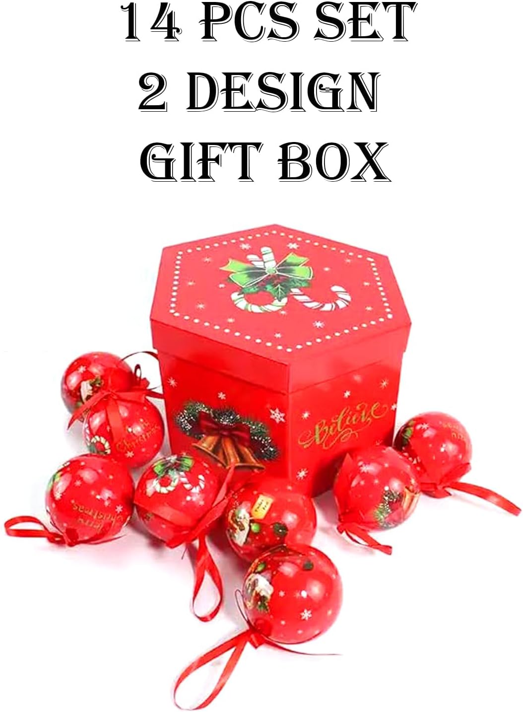 14 Pcs Red Christmas Tree Hanging Balls with Gift Box – Festive Holiday Decoration
