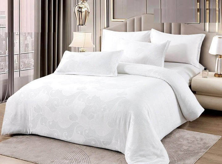 King Size White Bed Sheets with Duvet Cover 220x240 6 PCs King Bedding Set (6FM7)