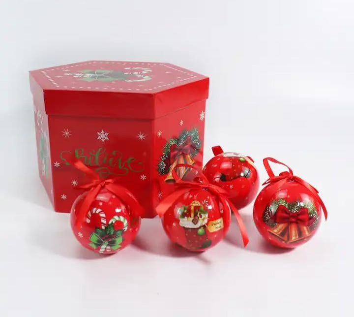 14 Pcs Red Christmas Tree Hanging Balls with Gift Box – Festive Holiday Decoration