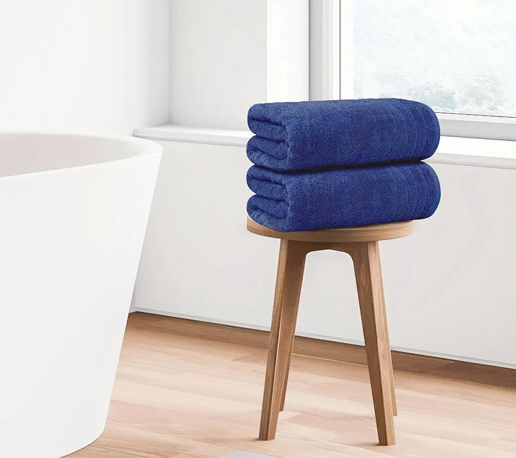 4 PCs Cotton Towel Set 70cm x 140cm - Mr & Mrs Bath Towels (Royal Blue)