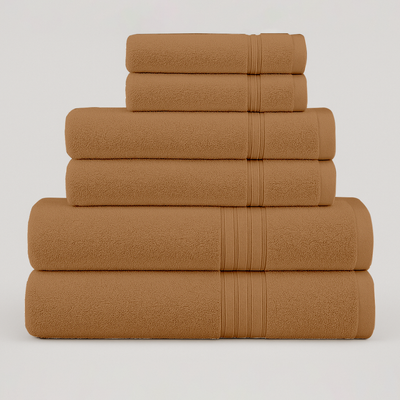 6 PCs Premium Cotton Towel Set – Bath Towel Set with Hand Towels & Washcloths (Camel)