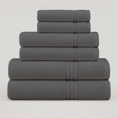 Premium 6 PCs Towel Set – 2 Bath Towels, 2 Hand Towels, and 2 Soft Washcloths (Grey)