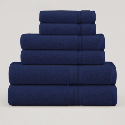 6 PCs Towel Set – 2 Bath Towels, 2 Hand Towels, 2 Washcloths & Shower Towel (Royal Blue)