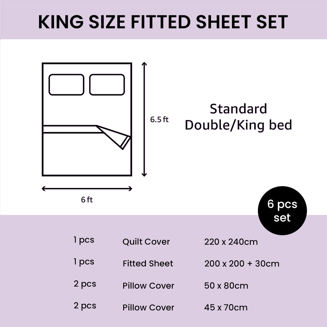 MOONCEE 6 PCs Bed Sheet King Size Set With Duvet Cover 220x240 Bedding Set (White)