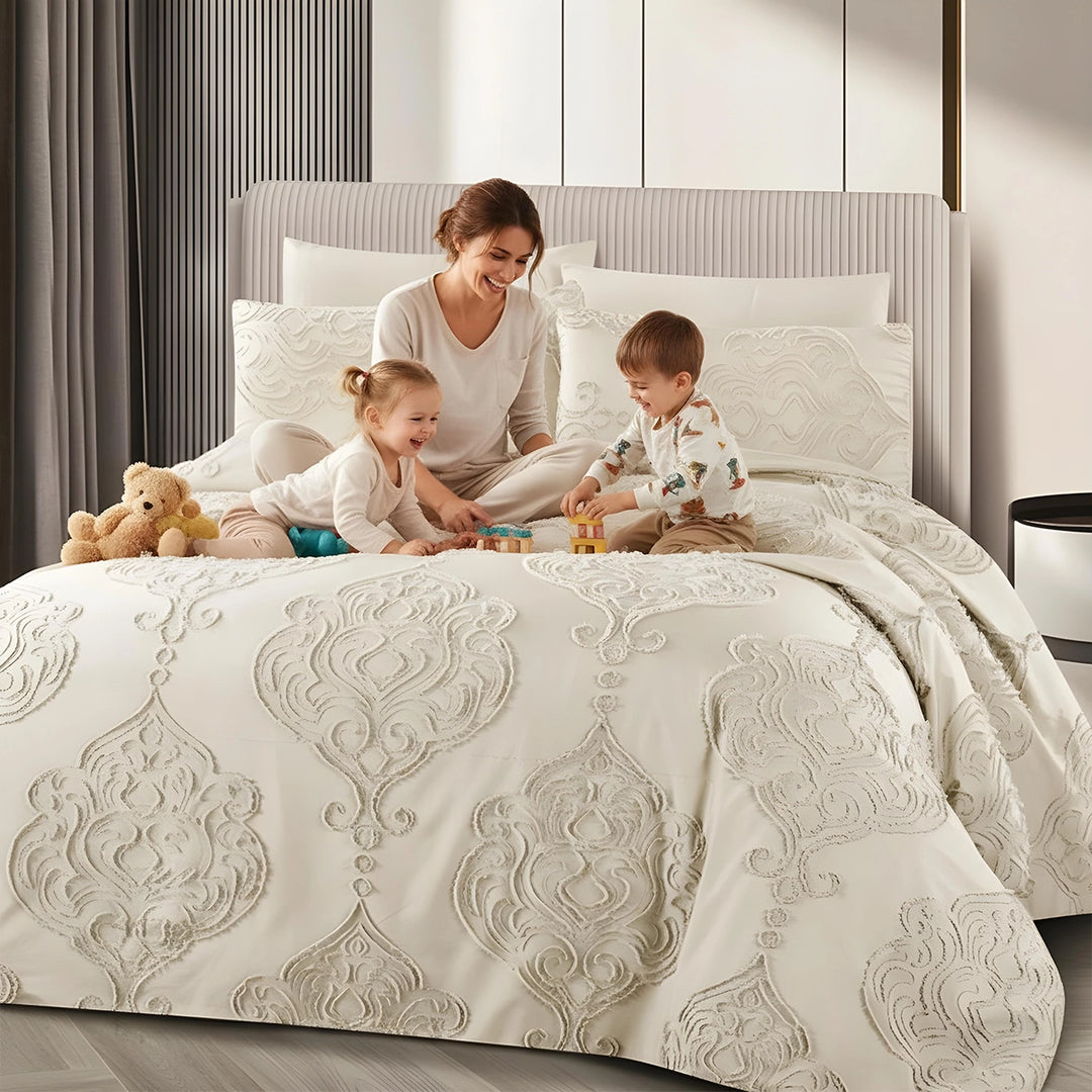 King Bedding Set with Duvet Cover 220x240 6 PCs  Fitted Bed Sheet Set (6FM27)