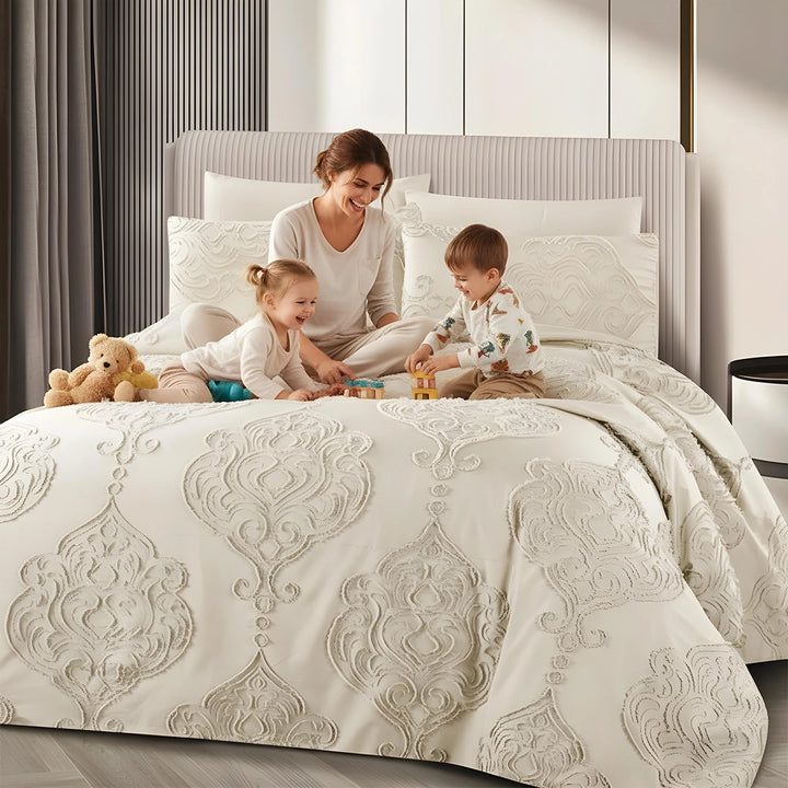 King Bedding Set with Duvet Cover 220x240 6 PCs  Fitted Bed Sheet Set (6FM27)