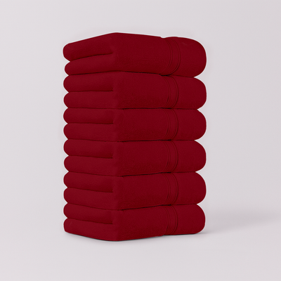 Hand Towels Set  6 PCs – Soft Towels in Size 40 x 70 cm with 100% Soft Cotton (Cherry Red)
