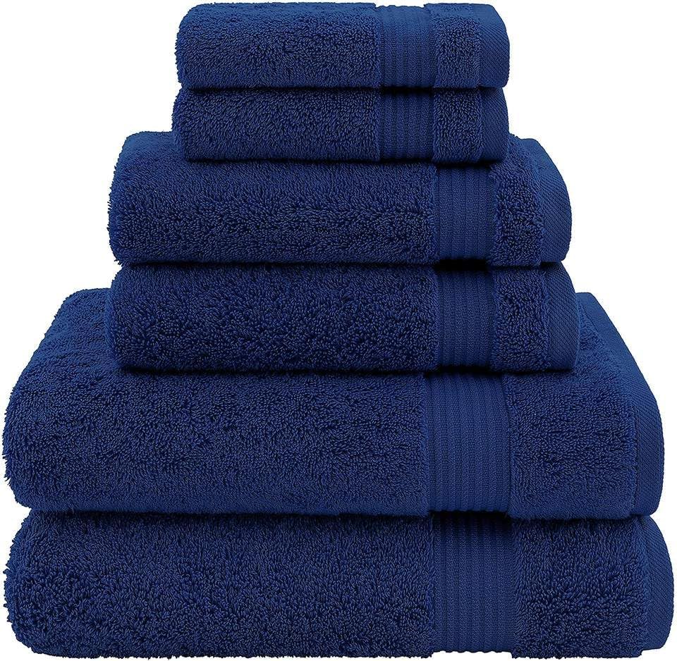 MOONCEE 6 PCs Towels Bath Cotton Towel Set Hotel Quality 600 GSM 100% Cotton, 2 Bath Towel, 2 Hand Towel/Gym Towel, 2 Face Towel, Highly Absorbent Towels for Bathroom (6 PCs Towels Pack, Dark Blue)