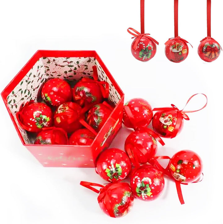 14 Pcs Red Christmas Tree Hanging Balls with Gift Box – Festive Holiday Decoration
