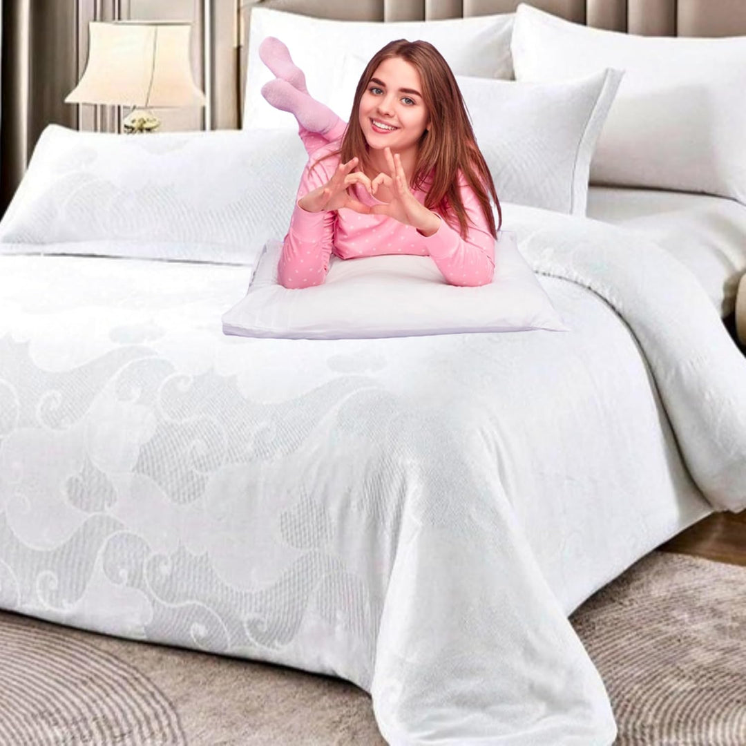 King Size White Bed Sheets with Duvet Cover 220x240 6 PCs King Bedding Set (6FM7)