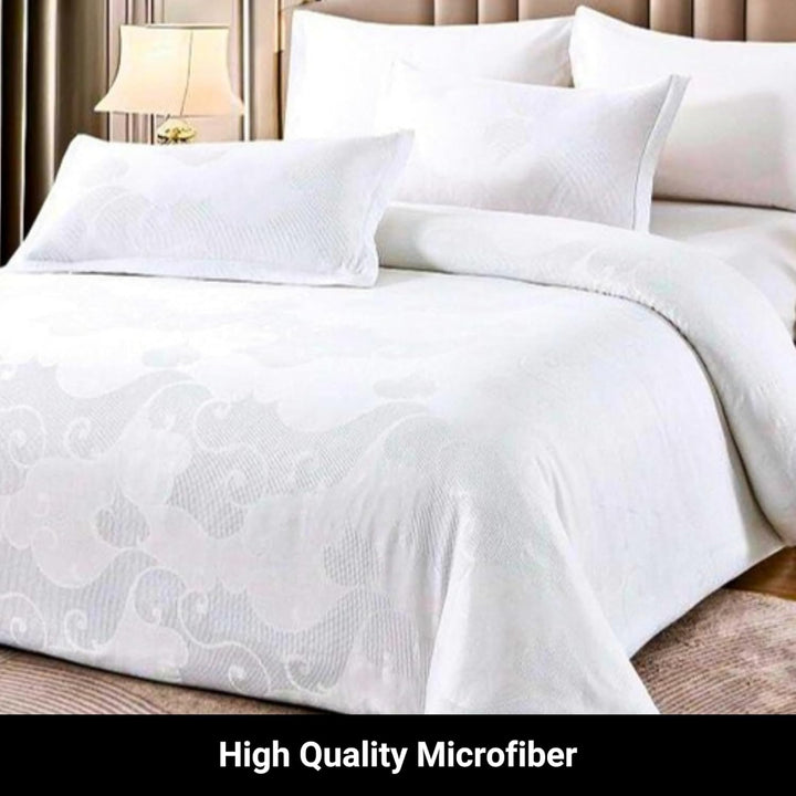King Size White Bed Sheets with Duvet Cover 220x240 6 PCs King Bedding Set (6FM7)