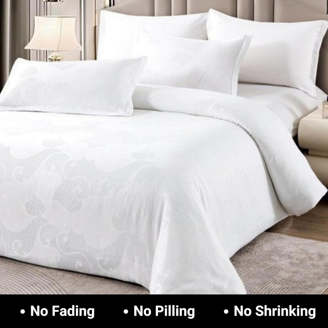 King Size White Bed Sheets with Duvet Cover 220x240 6 PCs King Bedding Set (6FM7)