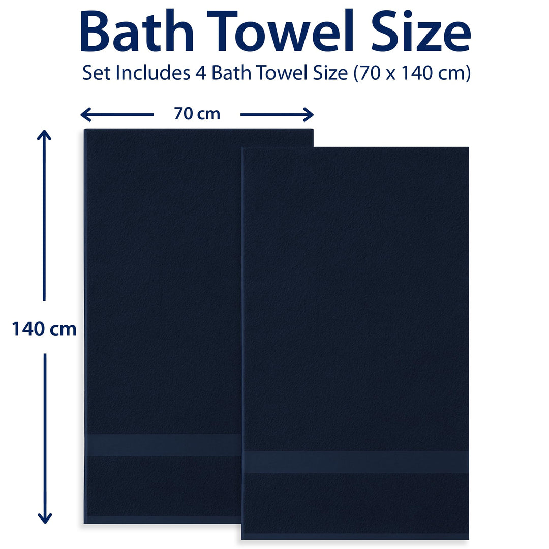 4 PCs Cotton Towel Set 70cm x 140cm - Mr & Mrs Bath Towels (Royal Blue)