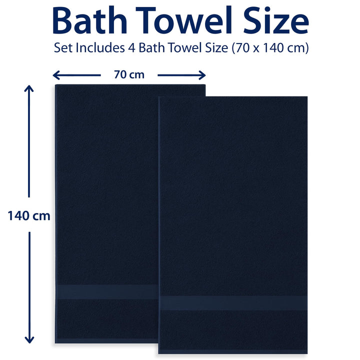 4 PCs Cotton Towel Set 70cm x 140cm - Mr & Mrs Bath Towels (Royal Blue)