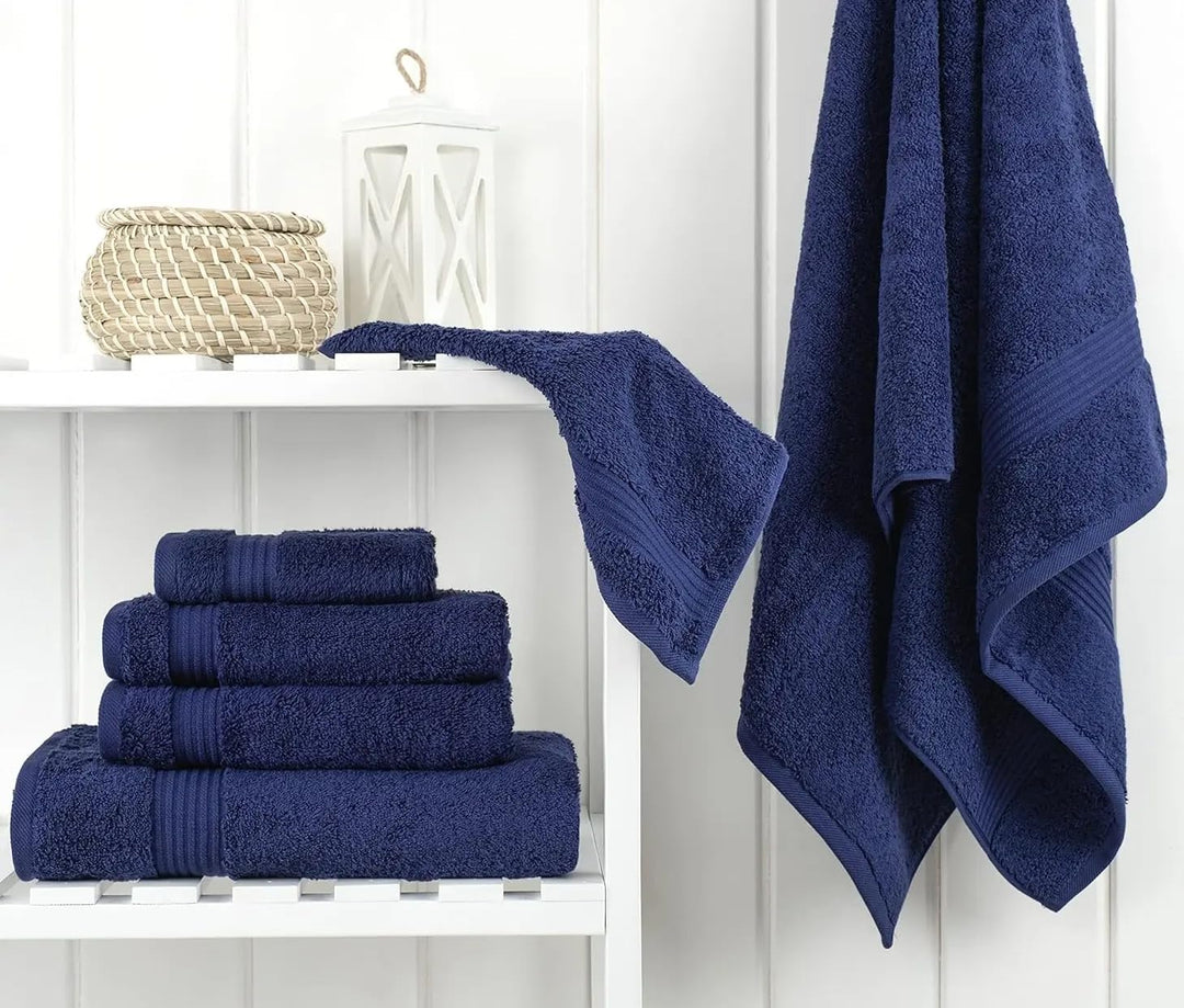 4 PCs Cotton Towel Set 70cm x 140cm - Mr & Mrs Bath Towels (Royal Blue)