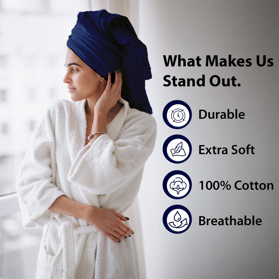 4 PCs Cotton Towel Set 70cm x 140cm - Mr & Mrs Bath Towels (Royal Blue)
