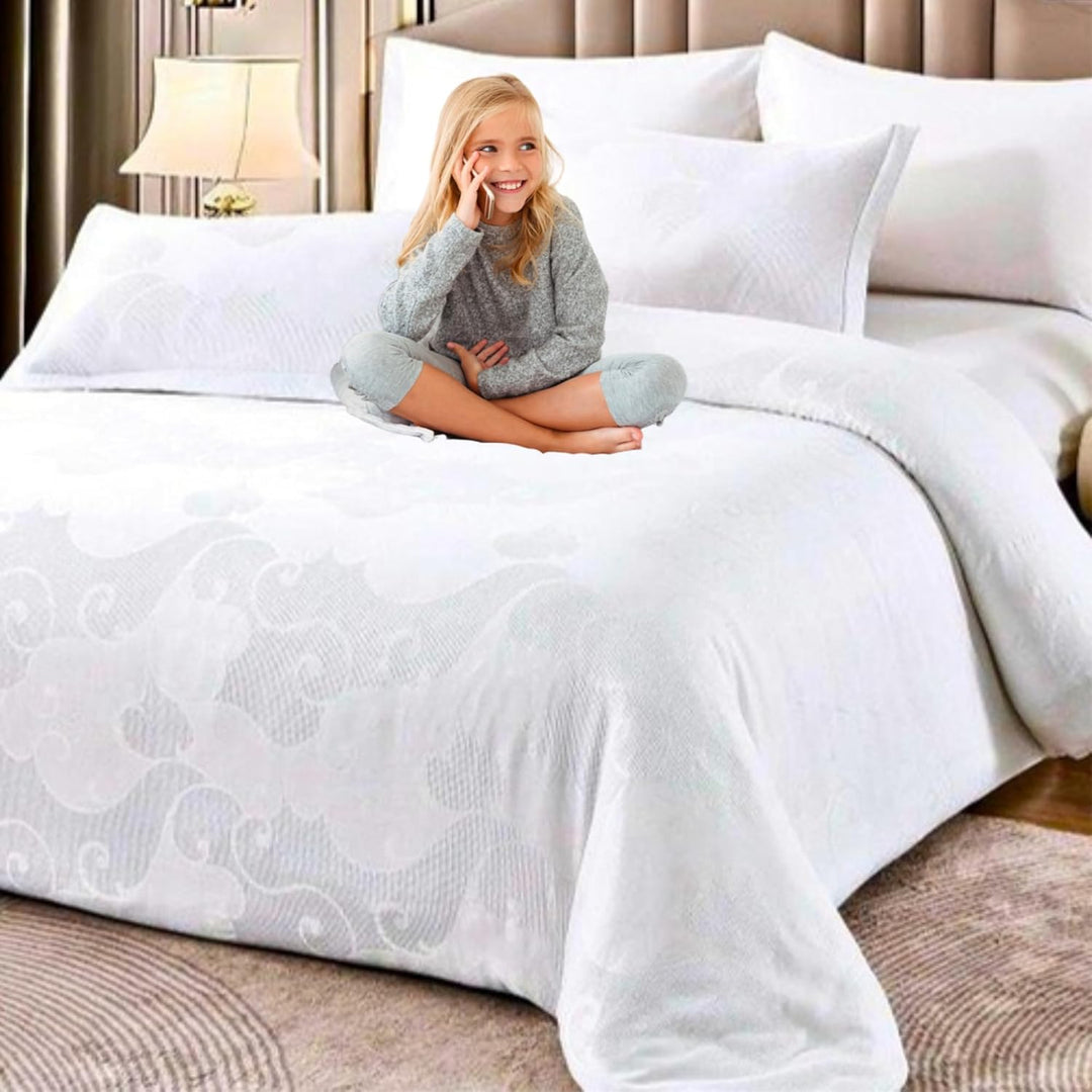 King Size White Bed Sheets with Duvet Cover 220x240 6 PCs King Bedding Set (6FM7)