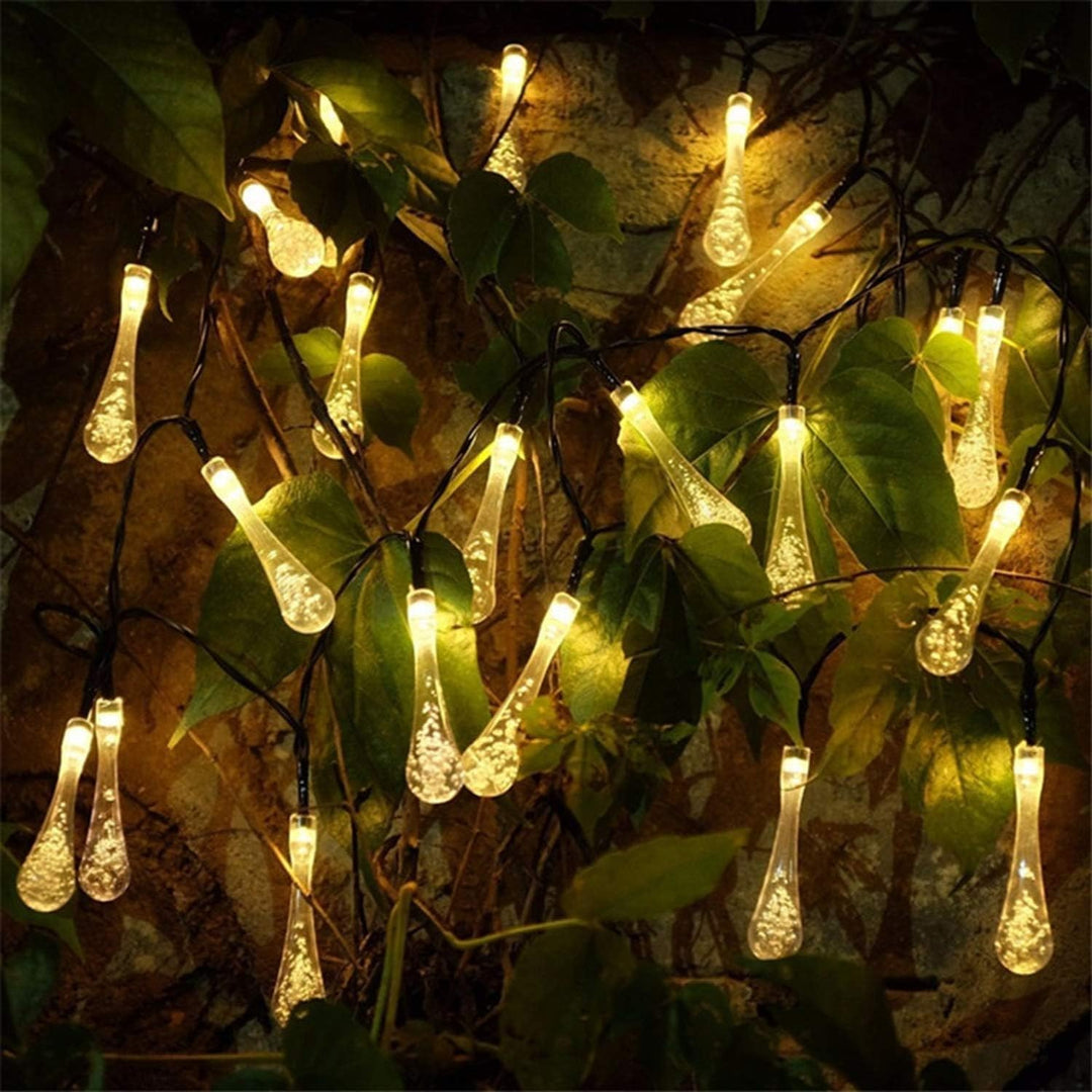 30 LED Solar Waterdrop LED String Lights with Warm White Glow for Outdoor Garden Décor