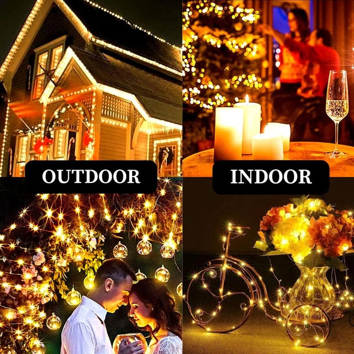 MOONCEE Pack of 2Pcs 100 LED Outdoor String Lights Fairy Lights Battery Operated 8 Modes