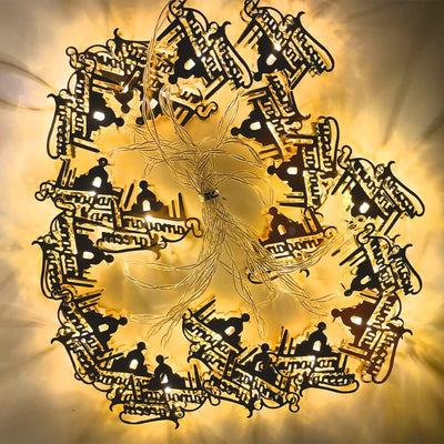 سلسلة أضواء رمضان ٢٠ ليد، تعمل بالبطارية، للديكور الاحتفالي (إضاءة ليد ذهبية)