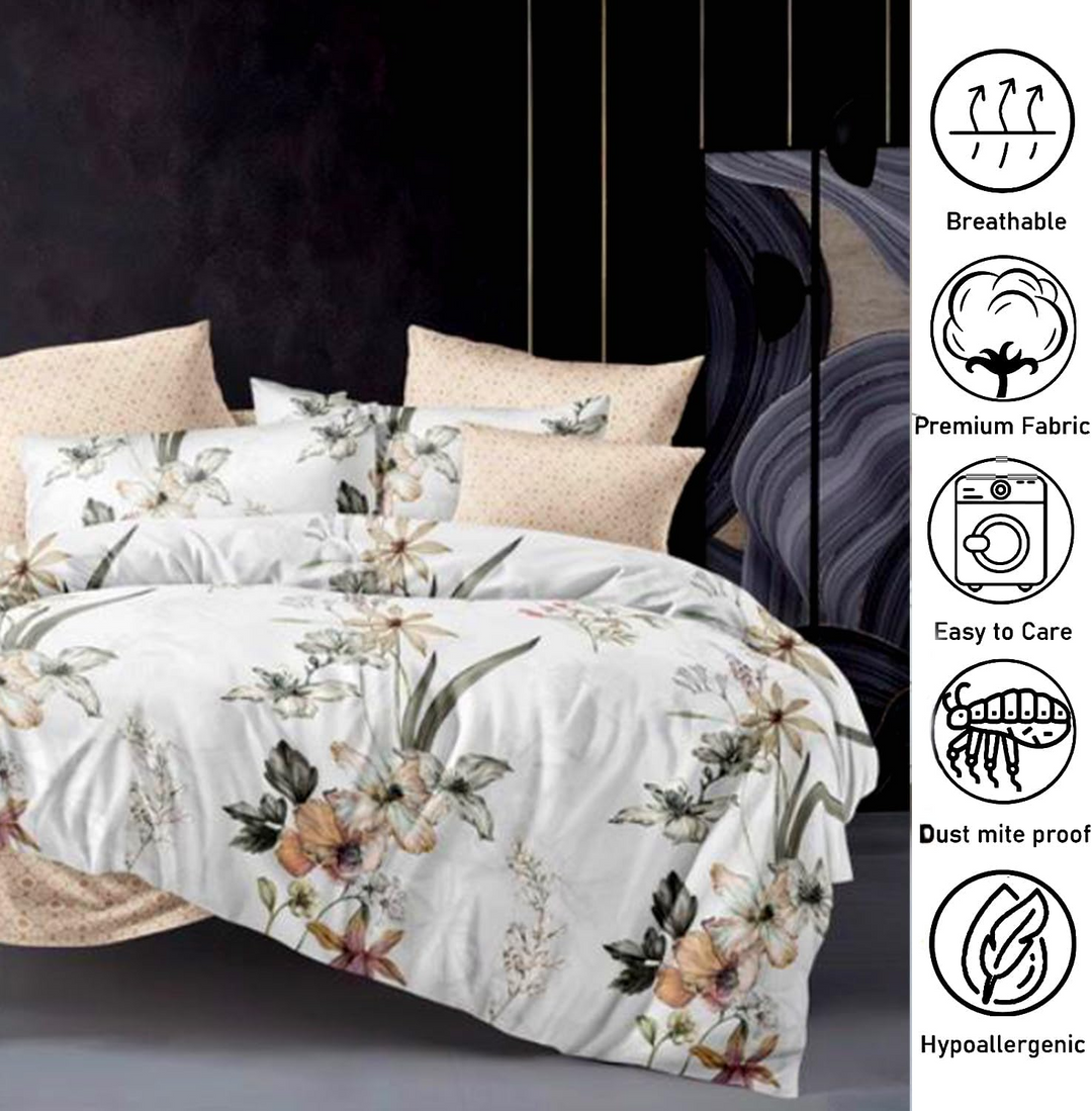 6 PCs King Size Fitted Bed Sheet Set With Duvet Cover 220x240, King Bedding Set (6FS1)