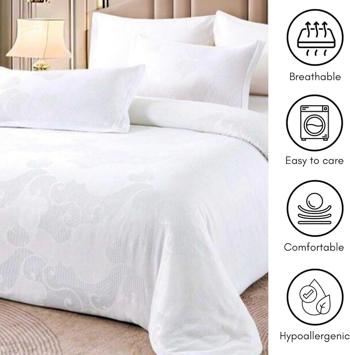 King Size White Bed Sheets with Duvet Cover 220x240 6 PCs King Bedding Set (6FM7)