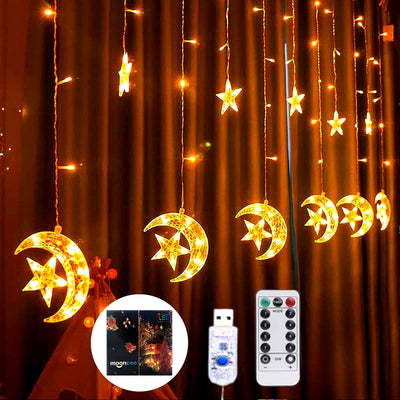 MOONCEE 138 LED Star Moon Curtain String Lights, Decoration Light- 3.5m (Warm White)