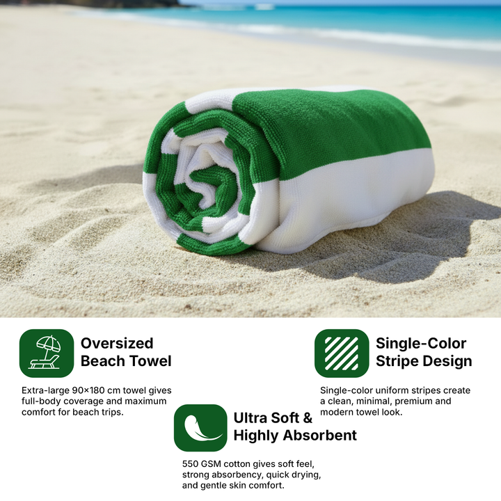 Premium Cotton Beach Towel – Large, Quick-Dry & Highly Absorbent Striped Design