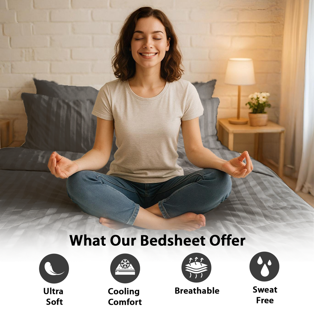 4 PCs Single Bed Sheets Set With Duvet Cover Set 160x220 cm Bedding Set (Ash Grey)