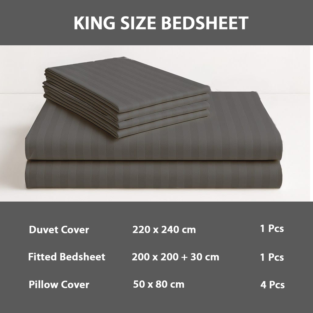 Gray king size bedsheets with dimensions and quantity 