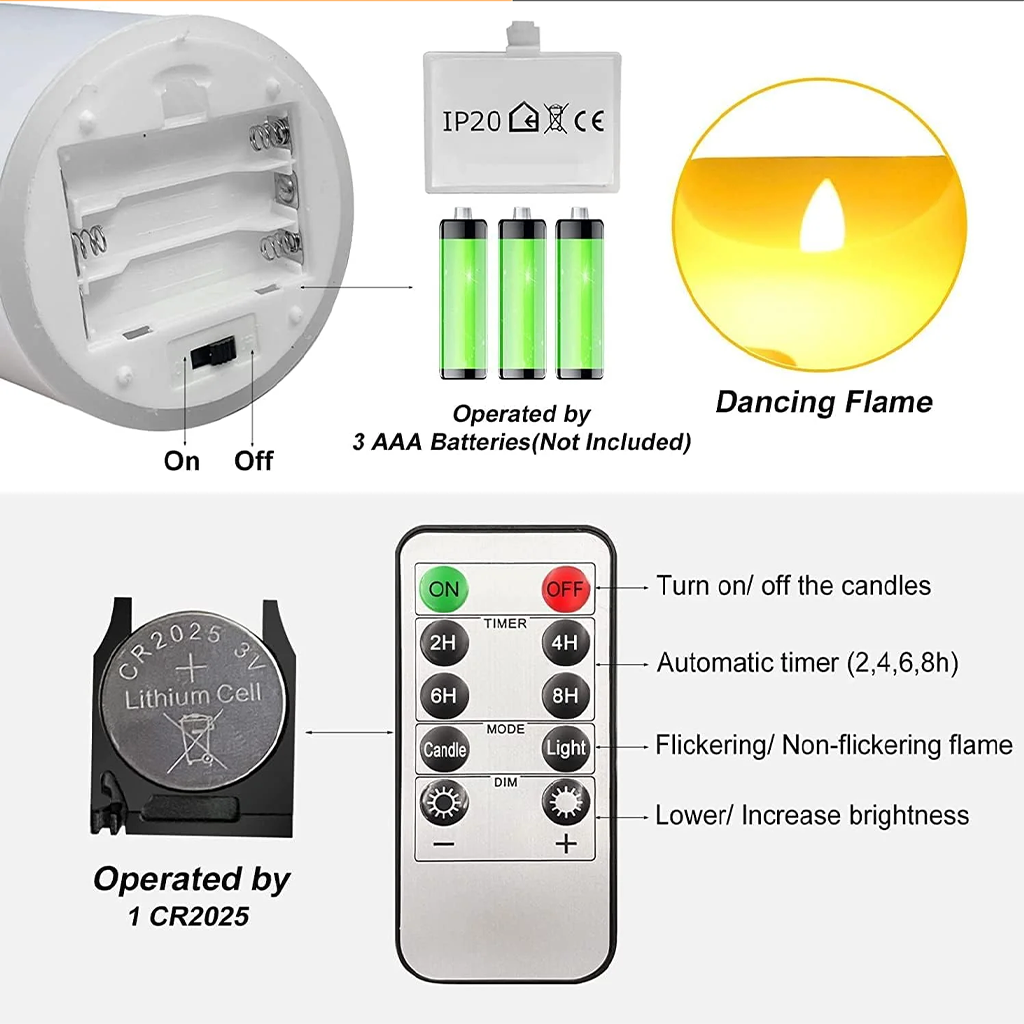 مجموعة شموع مونسي LED ثلاثية القطع مع جهاز تحكم عن بُعد - ديكور بإضاءة متلألئة بدون لهب