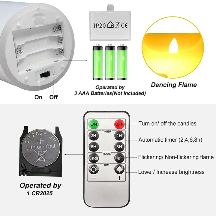مجموعة شموع مونسي LED ثلاثية القطع مع جهاز تحكم عن بُعد - ديكور بإضاءة متلألئة بدون لهب