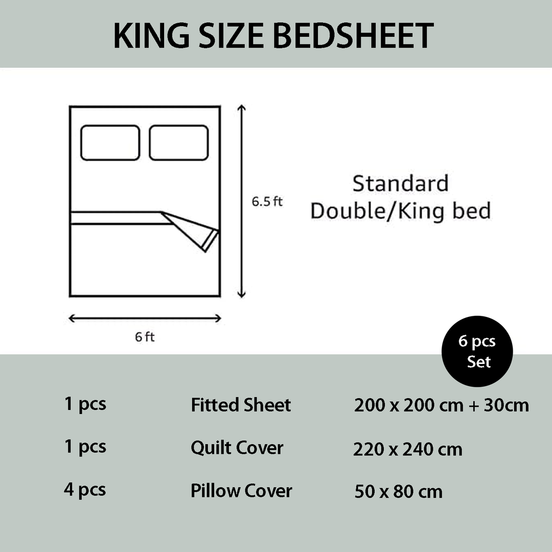 King Bedding Set 6 PCs with 220x240 Duvet , King Size Fitted Sheet & Pillowcase (6FM51)