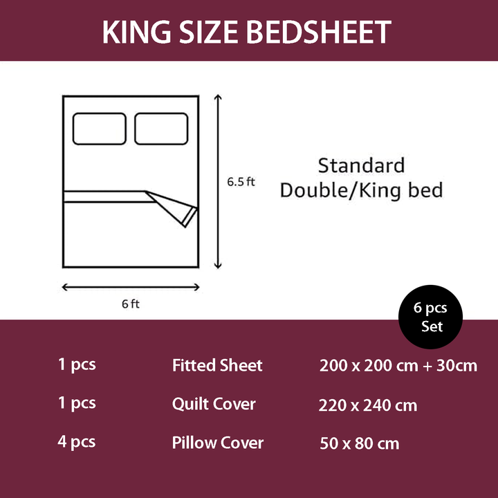 King 6 PCs Embroidered Bedding Sheet Set – Duvet Cover 220x240 & Fitted Sheet  (6FM49)