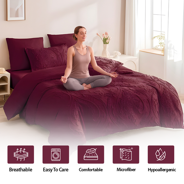 King 6 PCs Embroidered Bedding Sheet Set – Duvet Cover 220x240 & Fitted Sheet  (6FM49)
