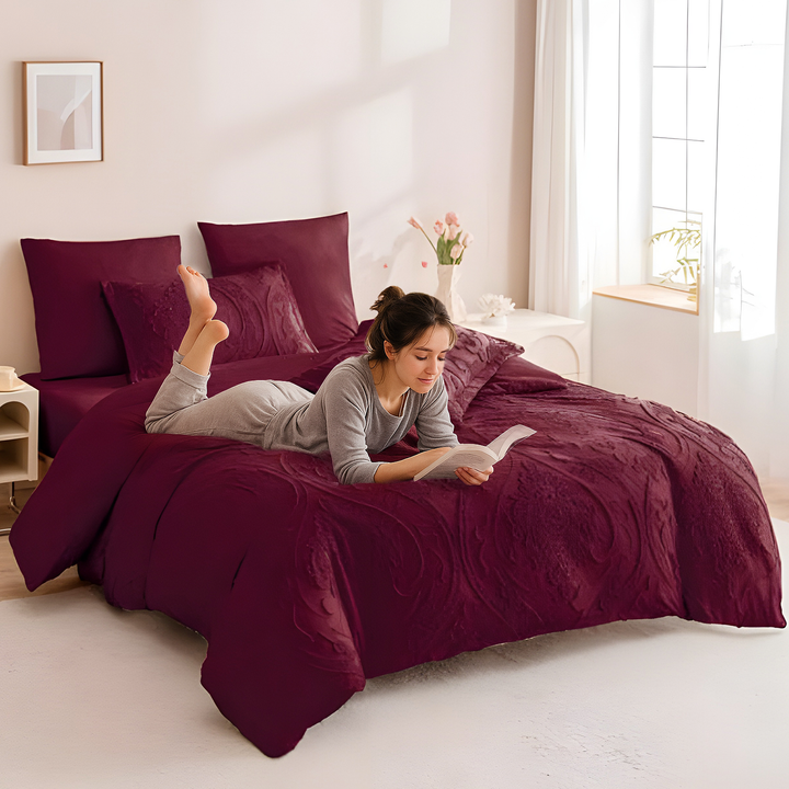 King 6 PCs Embroidered Bedding Sheet Set – Duvet Cover 220x240 & Fitted Sheet  (6FM49)