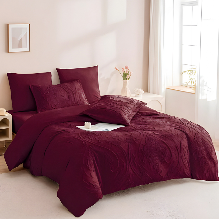 King 6 PCs Embroidered Bedding Sheet Set – Duvet Cover 220x240 & Fitted Sheet  (6FM49)