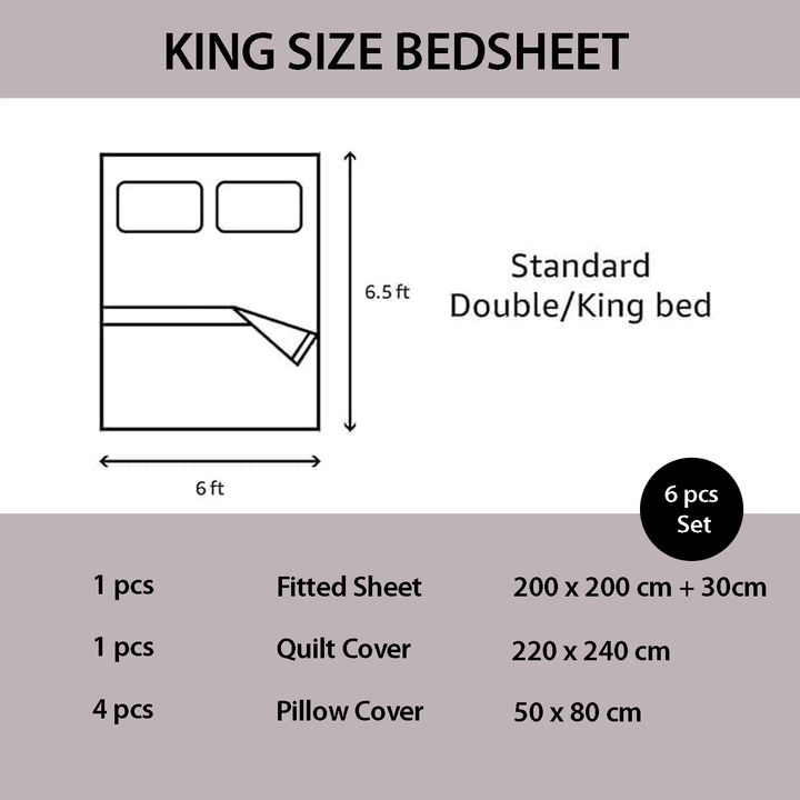King Size Bed Sheet Set 6 PCs with Duvet Cover, Fitted Sheet & 4 Pillowcases  (6FM54)