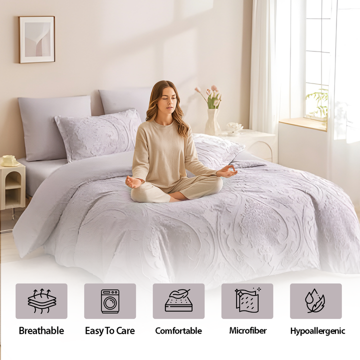 King Size Bed Sheet Set 6 PCs with Duvet Cover, Fitted Sheet & 4 Pillowcases  (6FM54)
