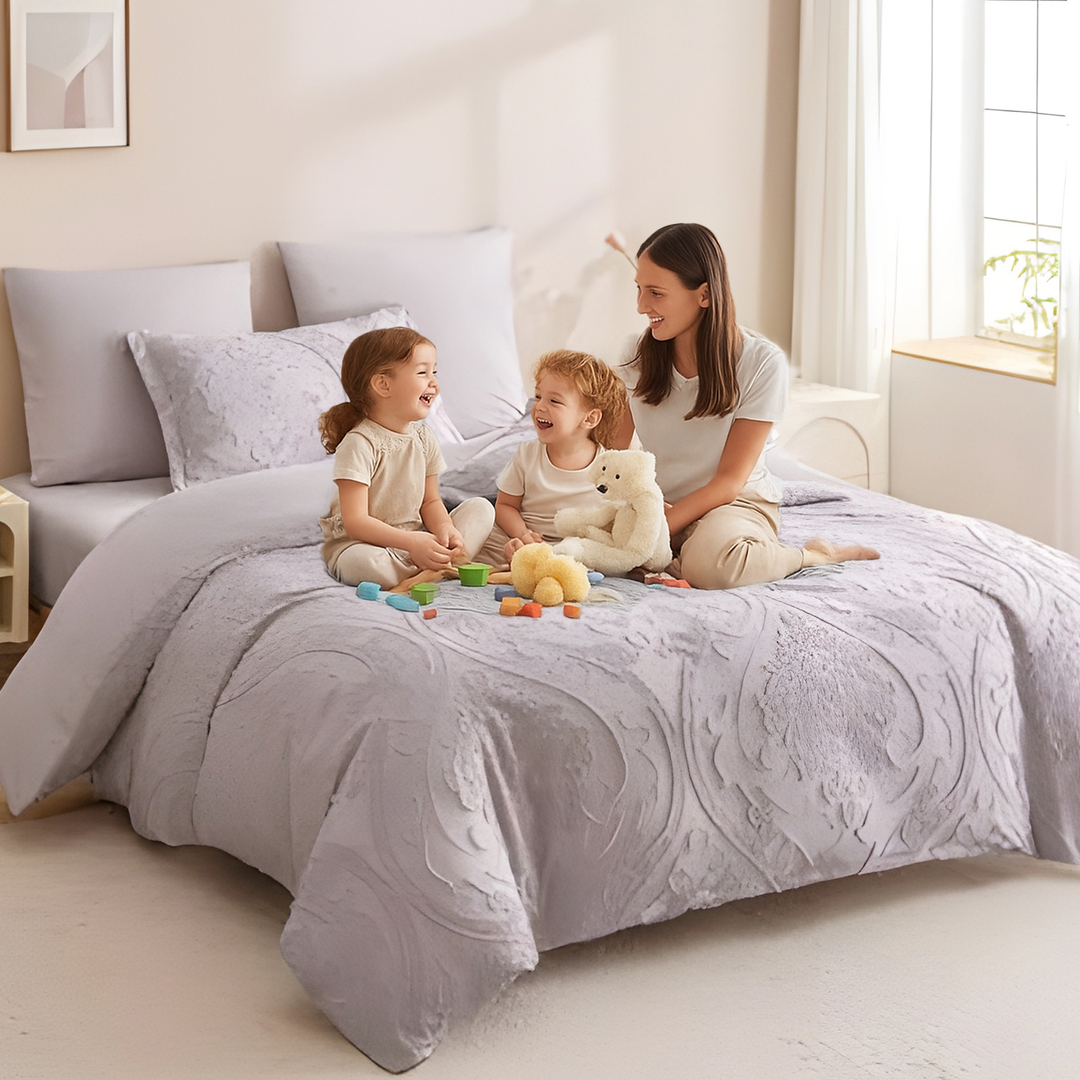 King Size Bed Sheet Set 6 PCs with Duvet Cover, Fitted Sheet & 4 Pillowcases  (6FM54)
