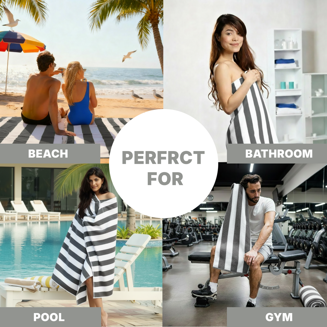 Premium Cotton Beach Towel – Large, Quick-Dry & Highly Absorbent Striped Design