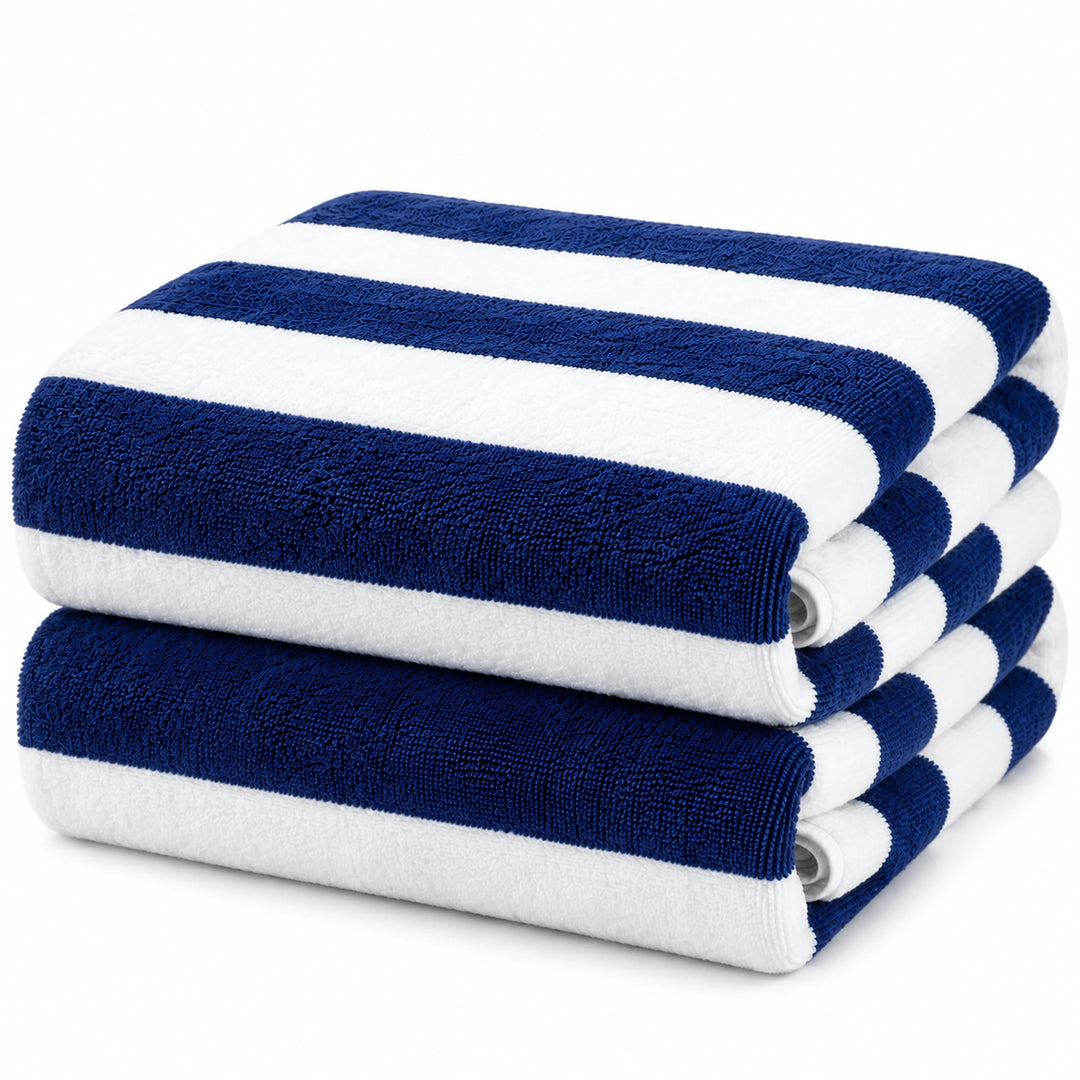 Navy blue and white striped towel
