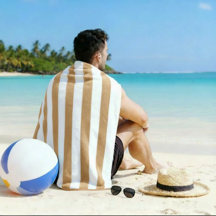 Premium Cotton Beach Towel – Large, Quick-Dry & Highly Absorbent Striped Design